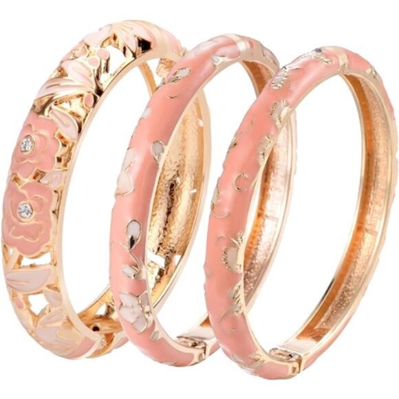 Womens Multi-Colors Cloisonne Bracelet Plated Flower Hollowed Enameled